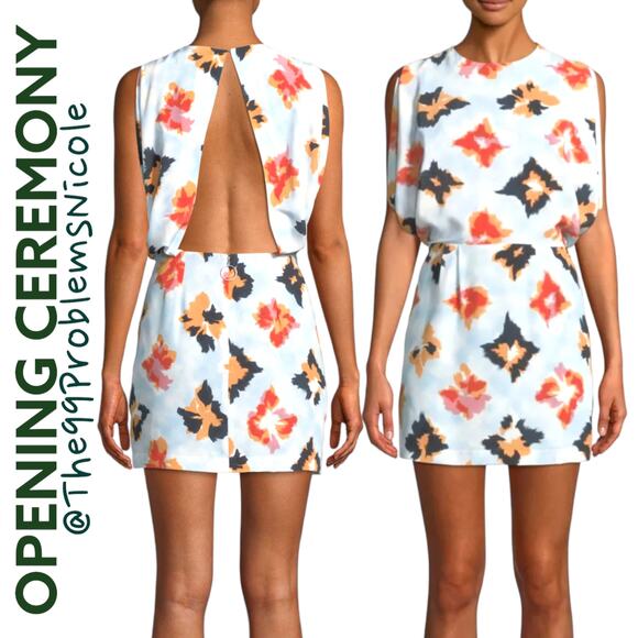 Opening Ceremony Diamond Print Silk Open Back Dress - Picture 1 of 7